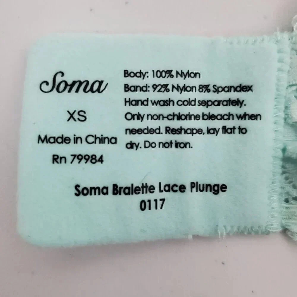 Women's SOMA Bralette Lace Plunge SZ XS Mint Green Teal Pastel‎ Spring Ex Small - Picture 8 of 8
